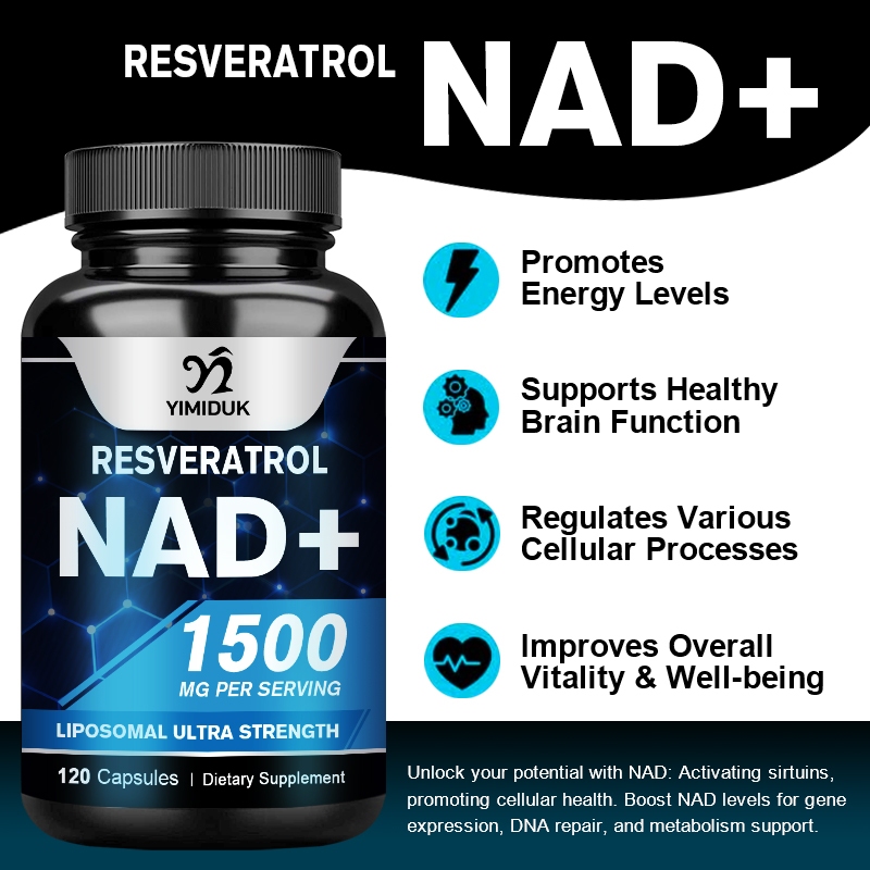 อาหารเสริม NAD พร้อม Resveratrol รองรับสุขภาพ Cellular ส่งเสริมระดับพลังงาน Stamina & Healthy Aging - สําหรับผู้หญิงและผู้ชาย 120 เม็ด