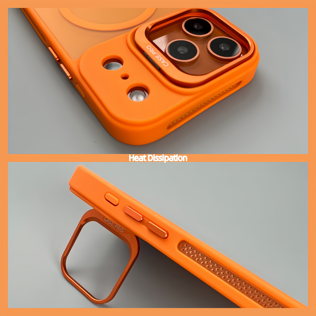 【Cooling/Matte acrylic hard case with metal bracket/Orange】เคส compatible for  iPhone 17 Air 17 Pro Max case