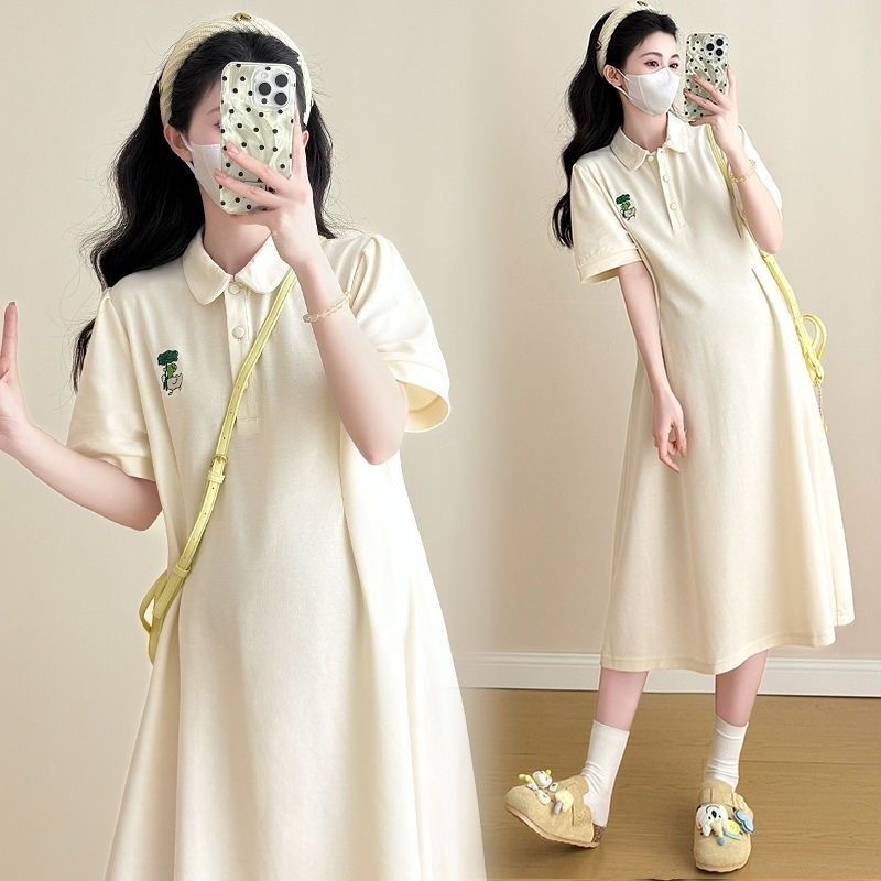 Mom & Kids ชุดคลุมท้องลูกไม้สวยหรู ความยาวปานกลาง ลําลองแฟชั่น หลวม สไตล์เกาหลี