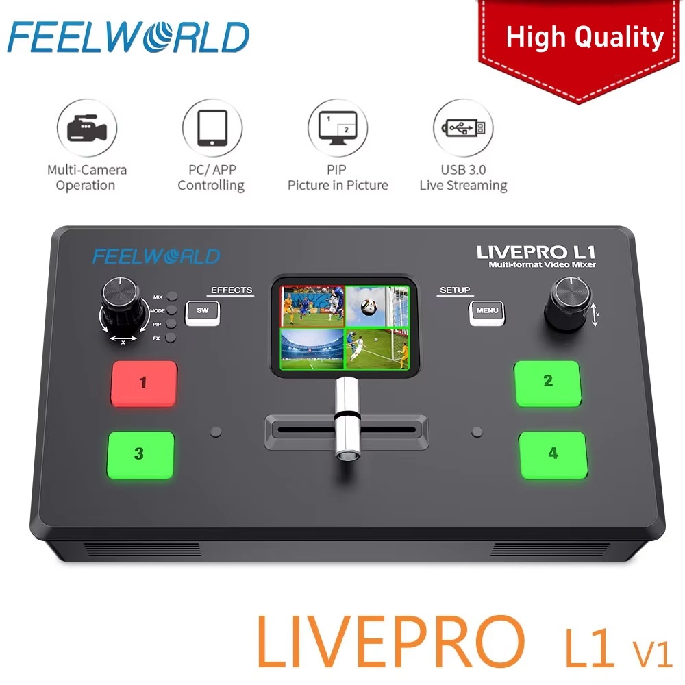 FEELWORLD LIVEPRO L1 V1 Multi Format Video Mixer Switcher 4xอินพุต HDMI การผลิตกล้อง USB3.0 สตรีมมิ่