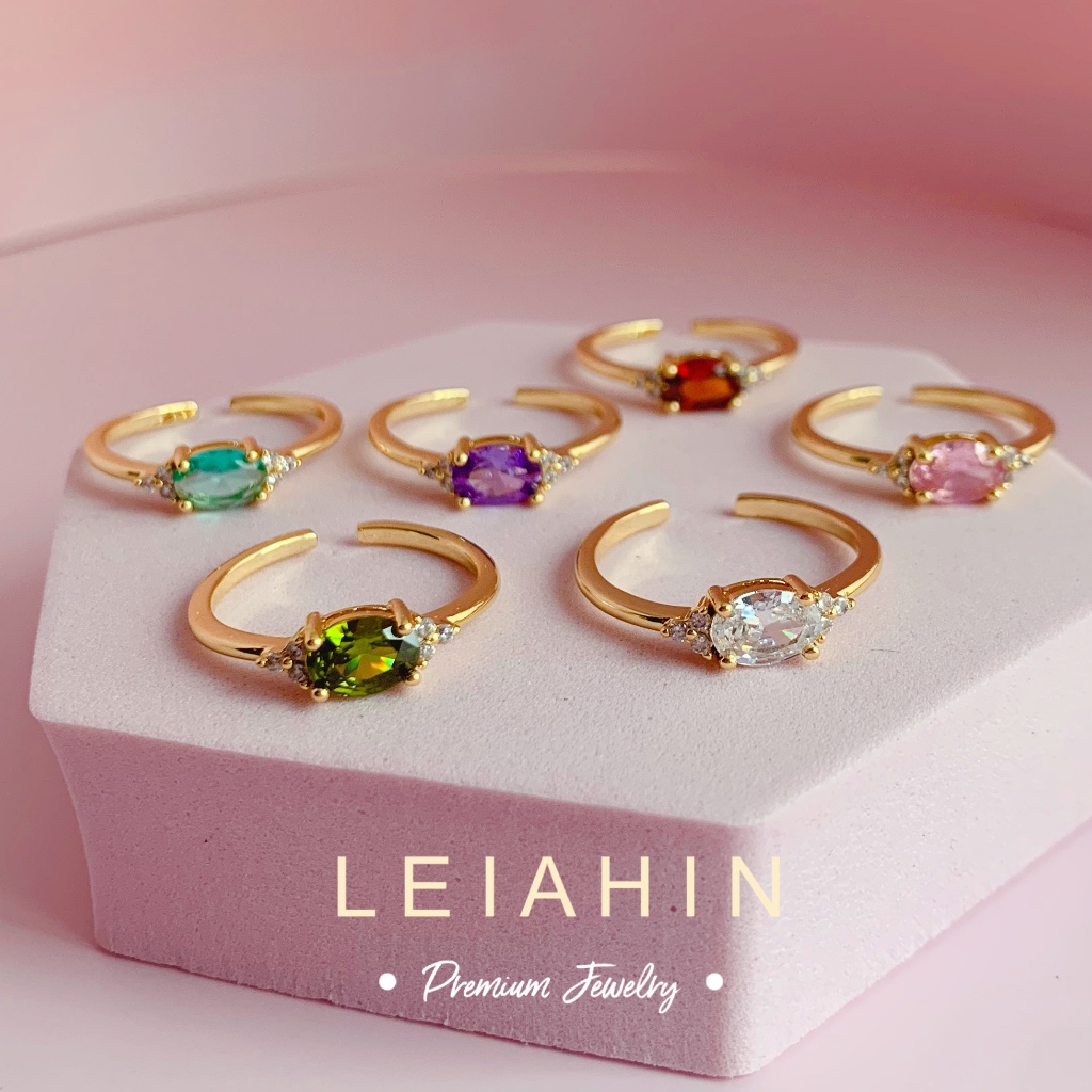 LEIAHIN Jewelry แหวนเปิดชุบทอง 18K สไตล์แฟชั่นสำหรับผู้หญิง