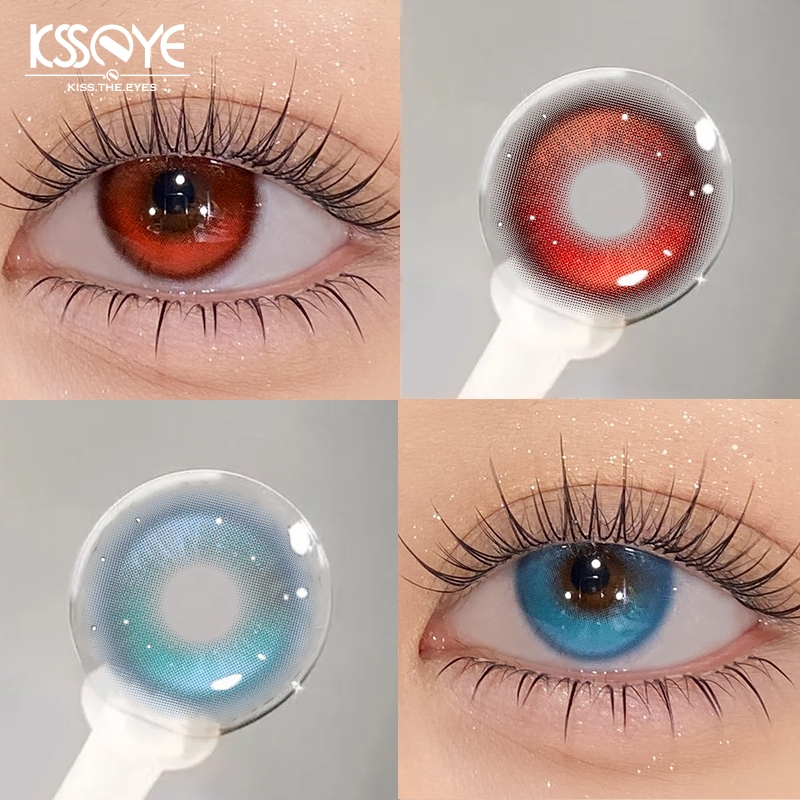 เกรด 0 ~-8.00KSSEYE คอนแทคเลนส์สี 2 ชิ้นคอสเพลย์เลนส์ Peach Nectar Blue/Red 14.5 มม.รายปีฮาโลวีนแต่งหน้าคอนแทคเลนส์อะนิเมะ Eye