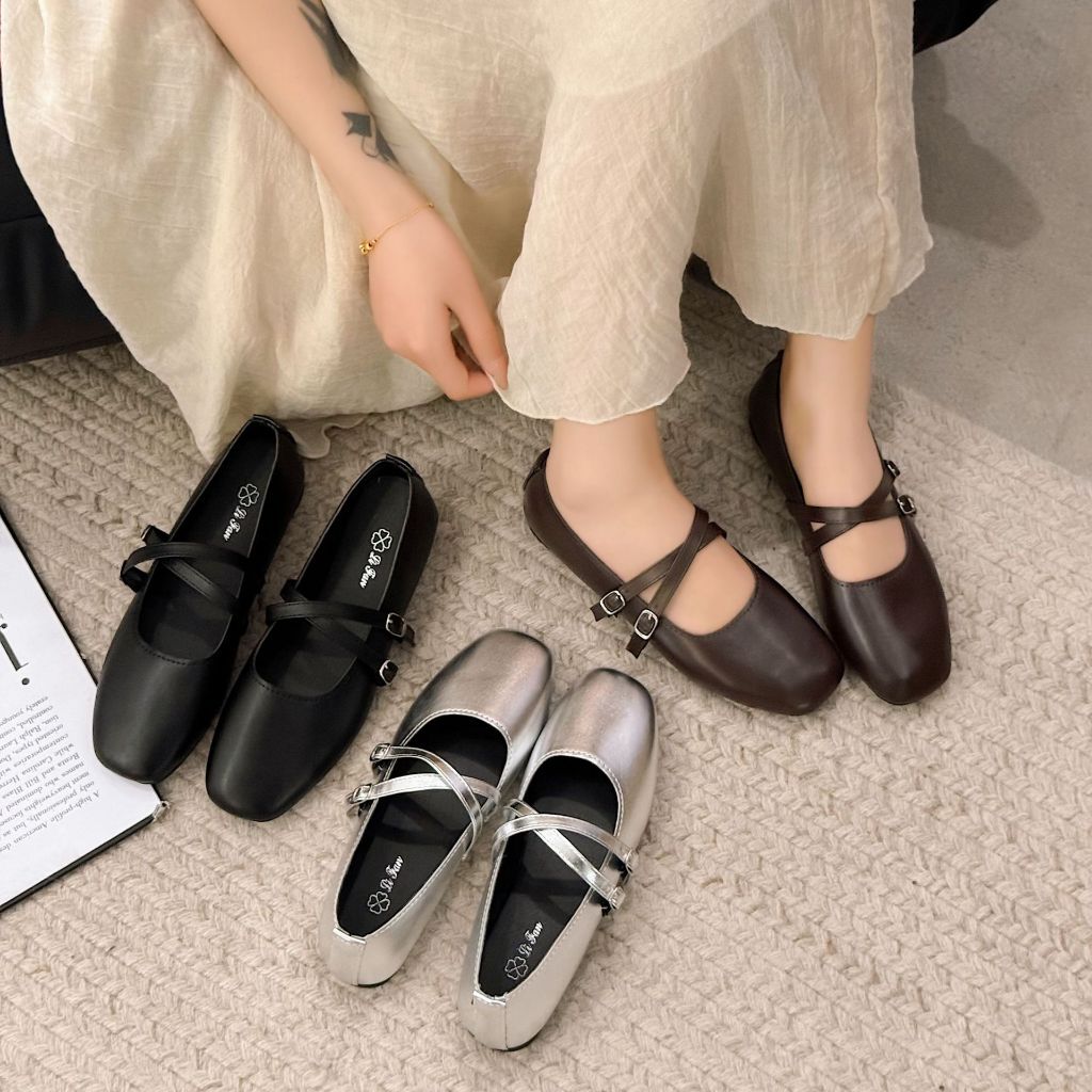 รองเท้าแตะแมรี่เจน สไตล์เกาหลี พื้นเรียบ กันลื่น น้ำหนักเบา ระบายอากาศดี ใส่เดินสบายมาก!#D023