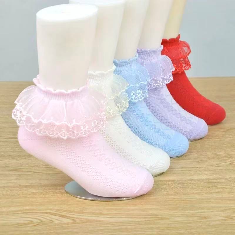 🪐พร้อมส่งด่วน🪐ถุงเท้า ผ้าฝ้าย ผ้าตาข่าย แต่งขอบลูกไม้น่ารัก สไตล์เกาหลี สําหรับเด็กผู้หญิง - รูปที่ 2