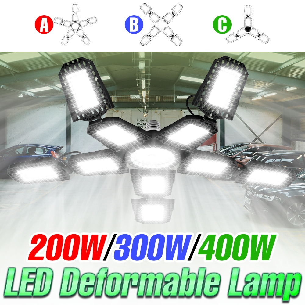 400W E27 LED Deformable Garage Light 6/8/10 แผงปรับได้ AC100-277V 300W คลังสินค้า Workshop โคมไฟ 200