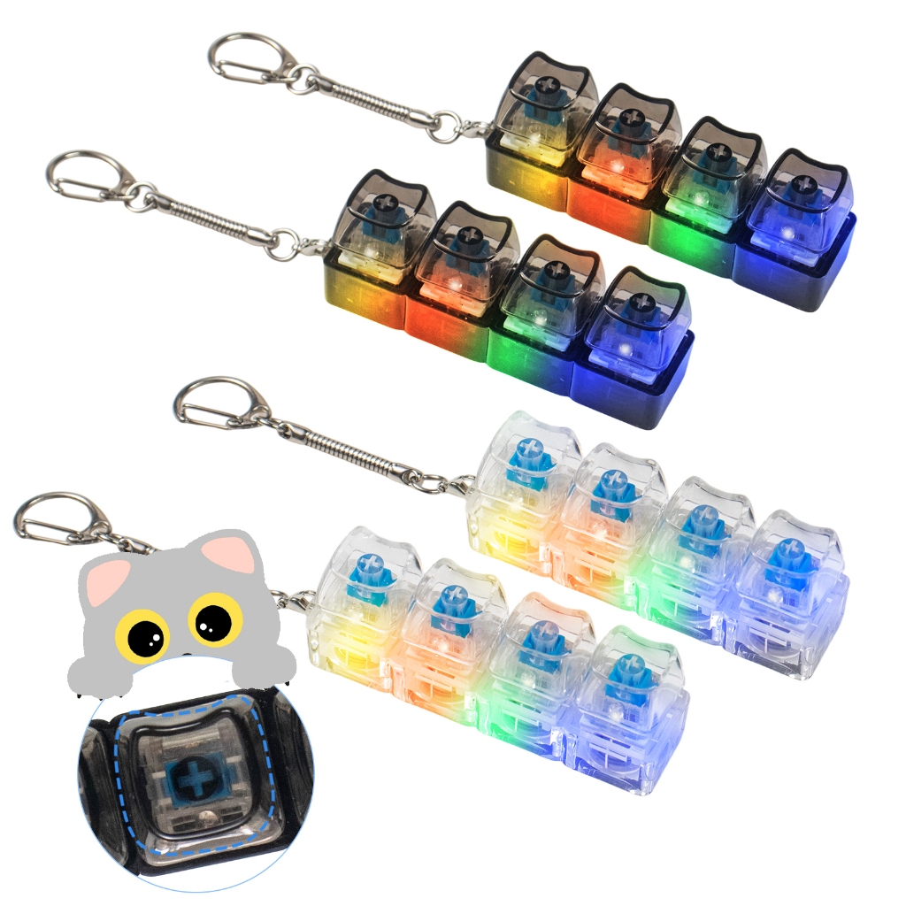 แป้นพิมพ์โปร่งใส 4-in-1 คีย์ Fidget Clicker Switches Keycaps เครื่องทดสอบไฟ RGB ปุ่มพวงกุญแจการบีบอัด