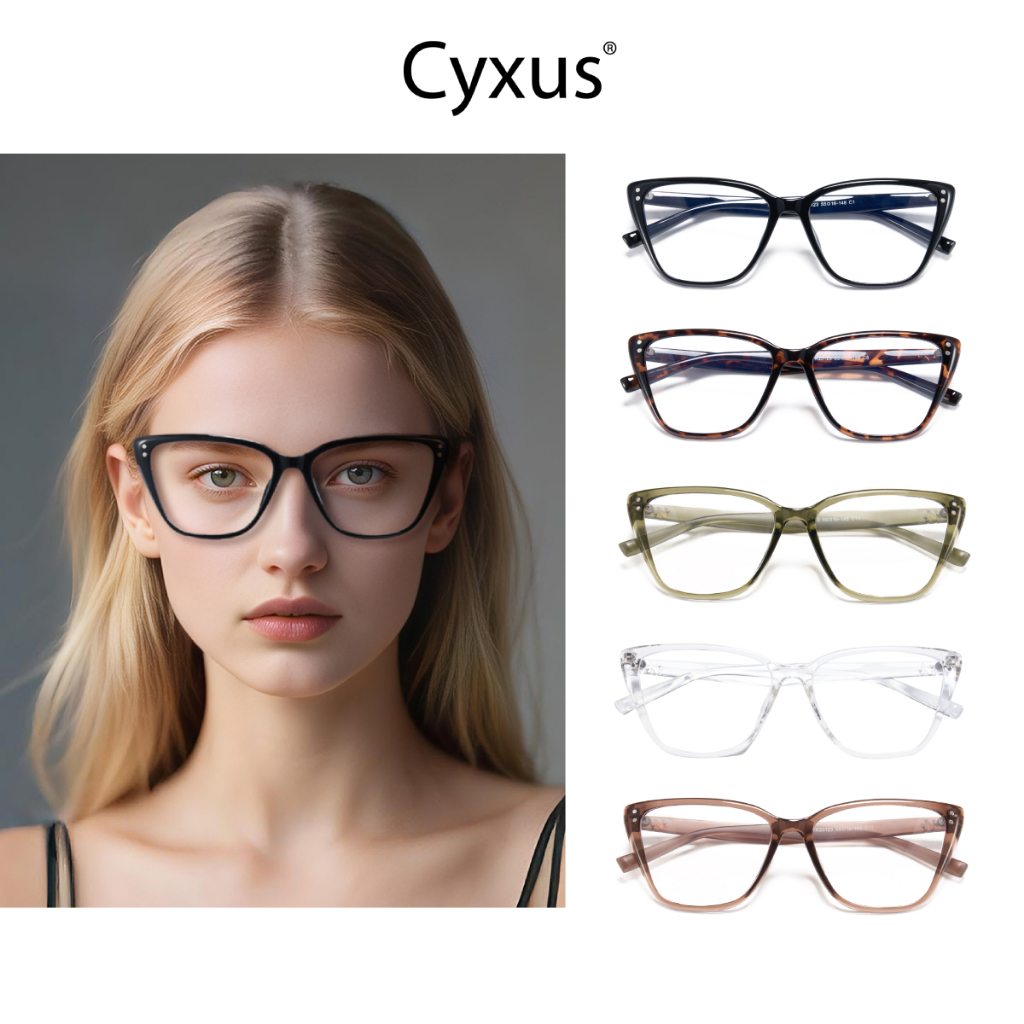Cyxus  แว่นกรองแสงสีฟ้า แว่นกรองแสง 100% แท้ กรอบแว่น กรอบแว่น Cat Eye TR90วัสดุ แว่นวินเทจ 8291