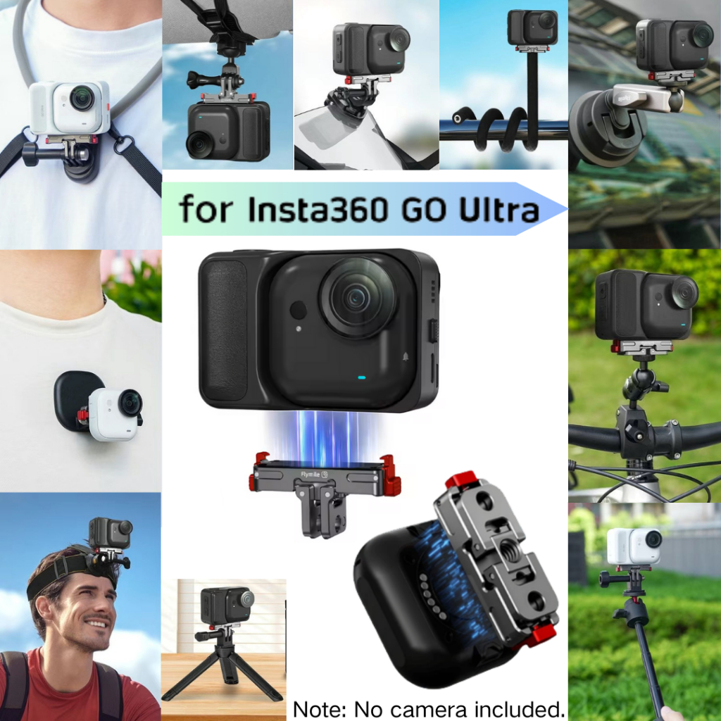 Flymile อะแดปเตอร์อลูมิเนียมอัลลอยด์สําหรับ Insta360 Go Ultra Magnetic Quick Release โลหะ Mount อุปกรณ์เสริมพับ Dual-Claws ฐาน Extension Bracket