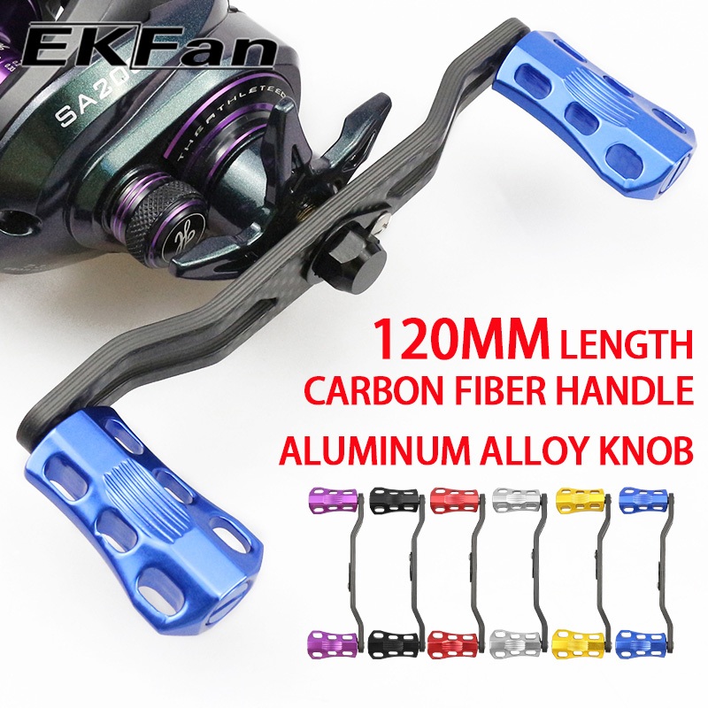 EKfan 120 มม.คาร์บอนไฟเบอร์ + อลูมิเนียมลูกบิด Baitcasting ตกปลา Reel สําหรับ shimano daiwa abu 7*4/8*5 มม.Hole Lure Reel Handle DIY อะไหล่คู่ลูกบิดแบริ่งตกปลาทะเล