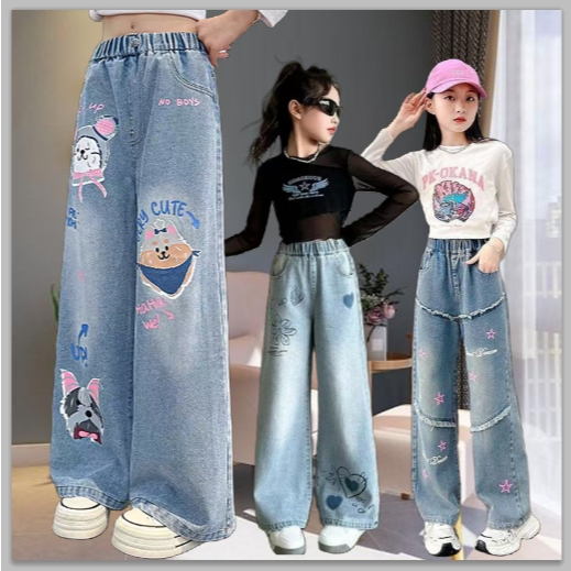 【จัดส่งจากประเทศไทย】กางเกงยีนส์ขายาวเด็กผู้หญิง ลายการ์ตูนสุดน่ารัก ผลิตจากผ้ายีนส์คุณภาพสูง ใส่สบาย เนื้อผ้านุ่ม เหมาะสำหรับเด็กผู้หญิง