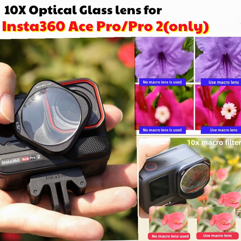 JSR HD Optical Glass 10X เลนส์มาโครสําหรับ Insta360 Ace Pro/Ace Pro 2 (ไม่ใช่ Ace) กระจกนิรภัยกรอง Action กล้องอุปกรณ์ถ่ายภาพ