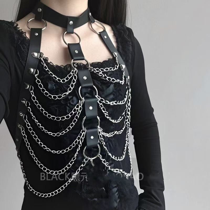 สายรัดภายนอกหน้าอกสไตล์ Lolita Cyberpunk Y2K จากญี่ปุ่น พร้อมอุปกรณ์ผูกเอว