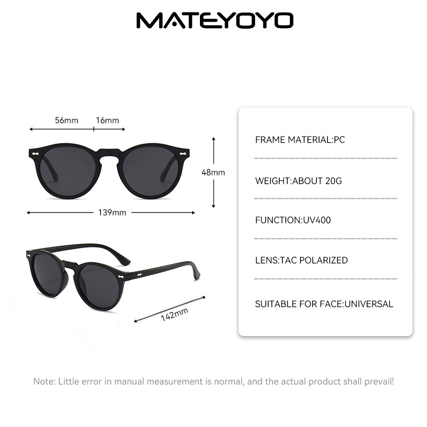 mateyoyo نظارة شمسية دائرية مستقطبة — ريترو — صورة 8