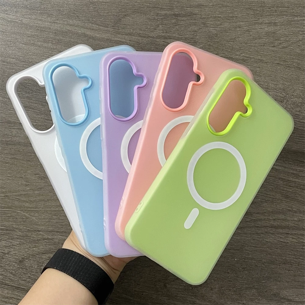 SAMSUNG สีลูกกวาดเคสโทรศัพท์แม่เหล็กสําหรับSamsung Galaxy A17 A16 A15 A26 A36 A56 A37 A57 A25 A35 A55 A54 5G A07 A06 A05 A05S Matte 2 IN1 ฝาครอบกันกระแทก