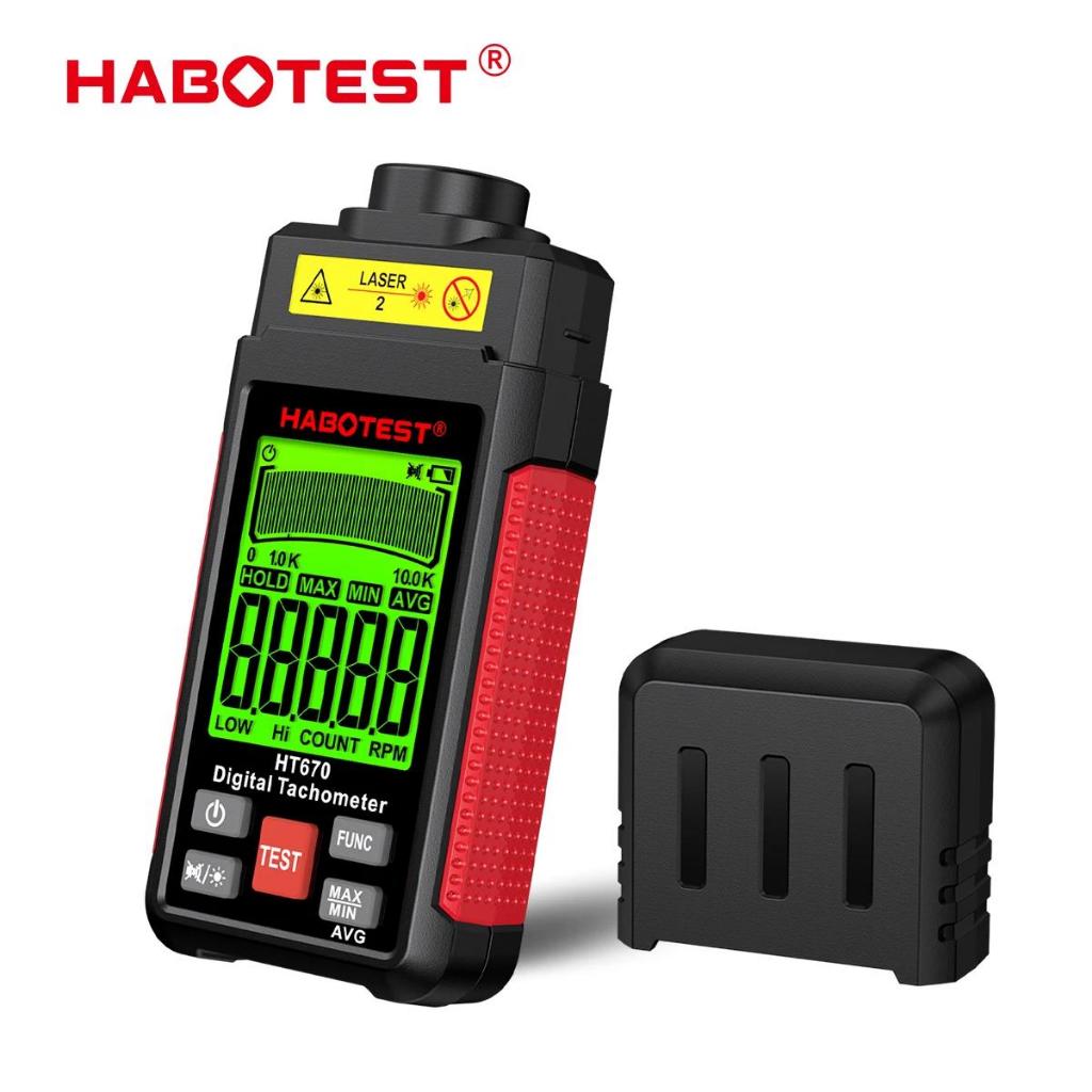 HABOTEST HT670 Digital Laser Tachometer เครื่องวัด RPM แบบไม่สัมผัส 2.5-99999RPM พร้อมไฟแบ็คไลท์ LCD