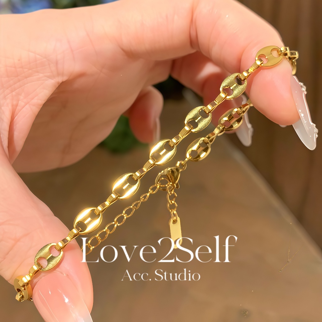 Love2Self S055 Non Tarnish Hypoallergenic สแตนเลสสตีลเมล็ดกาแฟหมูจมูกสร้อยข้อมือสร้อยคอสําหรับผู้หญิง X128