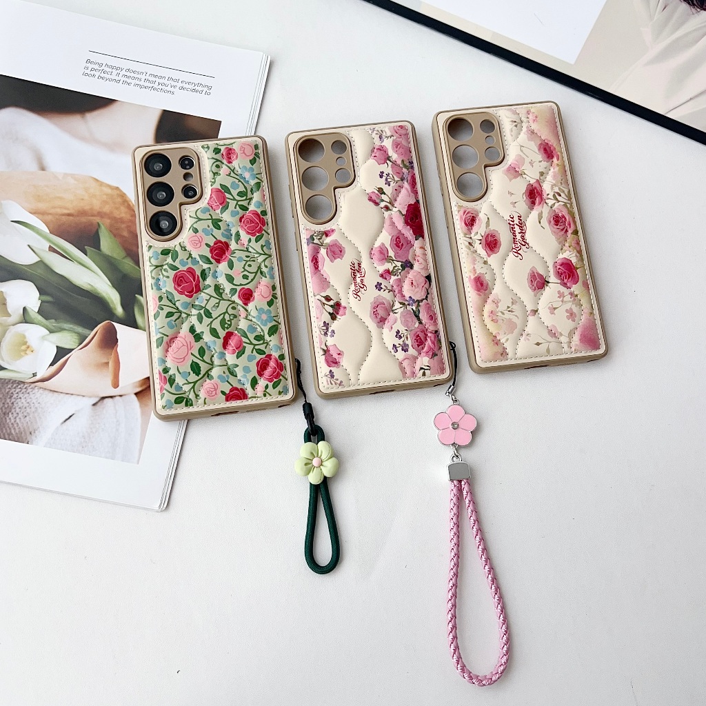 คอร์เทกซ์ สวยงาม ดอกกุหลาบ เชือกมือ เคส Samsung Galaxy S26 Ultra S26 Plus S26 S25 Ultra S25 Plus S25 S24 Ultra S24 Plus S24 S23 S23 Plus S23 Case เคสโทรศัพท์ใหม่ ขอบซิลิโคนอ่อนขอบป้องกันการตก เคสมือถือซัมซุง