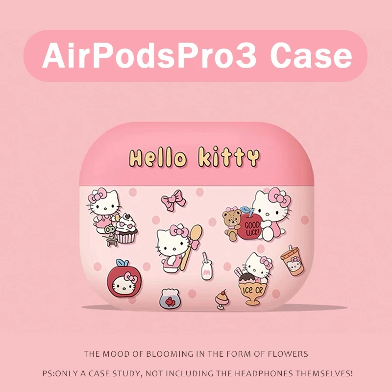หูฟังคิตตี้สีชมพูสําหรับ AirPods Pro 3/4 รุ่นใหม่ กันกระแทก เคสซิลิโคนป้องกัน