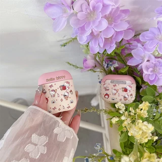 หูฟังคิตตี้สีชมพูสําหรับ AirPods Pro 3/4 รุ่นใหม่ กันกระแทก เคสซิลิโคนป้องกัน