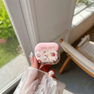 หูฟังคิตตี้สีชมพูสําหรับ AirPods Pro 3/4 รุ่นใหม่ กันกระแทก เคสซิลิโคนป้องกัน