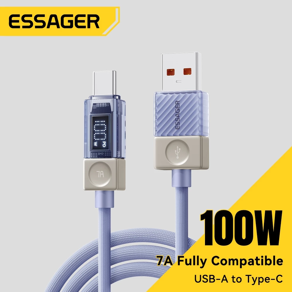 Essager 100W 7A USB-A To Type C สายชาร์จเร็วสําหรับ Huawei OPPO มีหลายสีให้เลือก