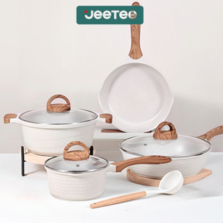 JEETEE ชุดกระทะ กระทะเคลือบหินอ่อน 4PCS，28CM wok +24CM กระทะ…