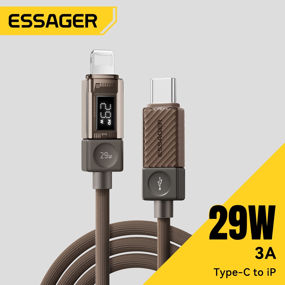 Essager PD 29W Type-C ถึง L จอแสดงผล LED สายชาร์จหลายสีสําหรับ IP 5-14