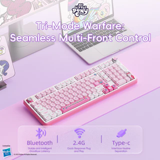 My Little Pony GK01 Mechanical Keyboard คีย์บอร์ดเกมมิ่งมีไฟแบ็คไลท์ RGB 101 ปุ่ม คีย์บอร์ดไร้สาย เชื่อมต่อได้ 3 ระบบ