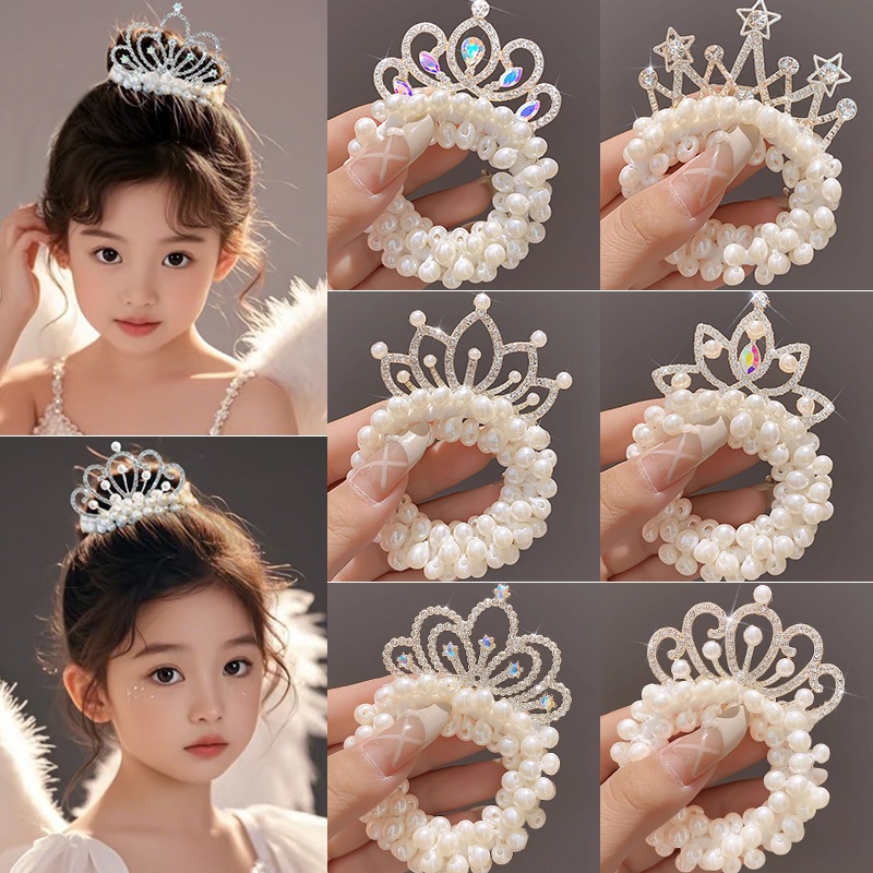 ยางรัดผม มงกุฎเจ้าหญิง ดอกไม้ ประดับไข่มุก การแสดงเต้นรํา สําหรับเด็กผู้หญิง