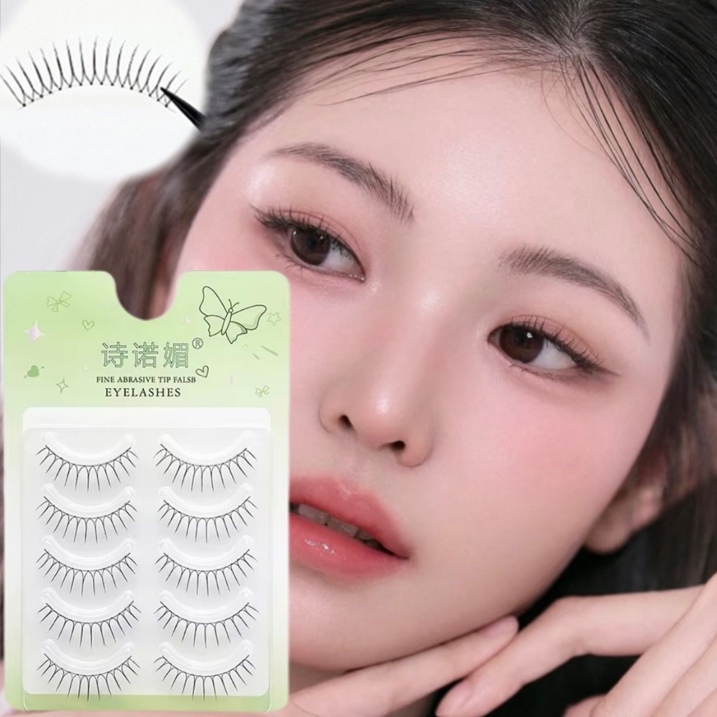 5 คู่ขนตาปลอม U-shaped Clear Stem ธรรมชาติ Wispy Reusable การ์ตูน Eye Lash Extension