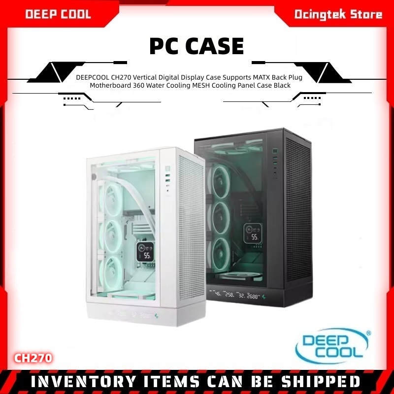 DEEPCOOL CH270 เคสจอแสดงผลดิจิตอลแนวตั้งรองรับ MATX ปลั๊กด้านหลังเมนบอร์ด 360 Water Cooling MESH Coo
