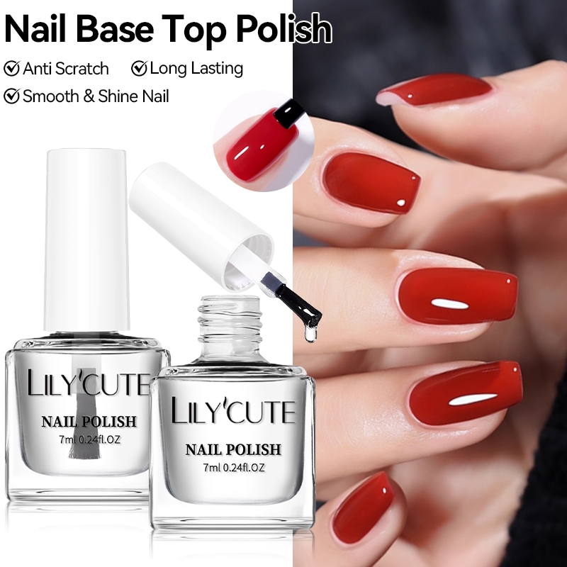 LILYCUTE ฐาน Top Coat ยาทาเล็บ Clear Shine Nail Care ติดทนนานเล็บเคลือบเงาอุปกรณ์ 7ml