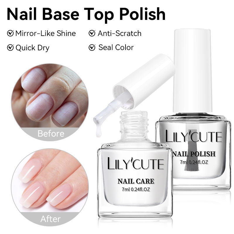 LILYCUTE ฐาน Top Coat ยาทาเล็บ Clear Shine Nail Care ติดทนนานเล็บเคลือบเงาอุปกรณ์ 7ml - รูปที่ 2