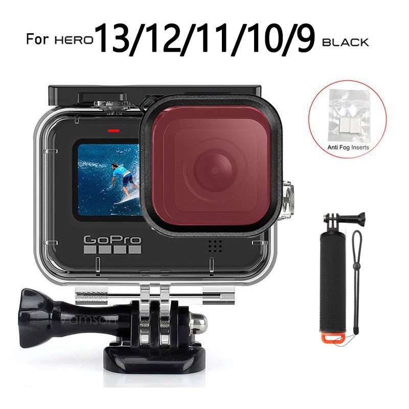 เคสกันน้ํา 45 ม. สําหรับ GoPro Hero 9/10/11/12 สีดํา ป้องกัน ดําน้ํา ใต้น้ํา เคส สําหรับ Go Pro อุปกรณ์เสริมกล้อง