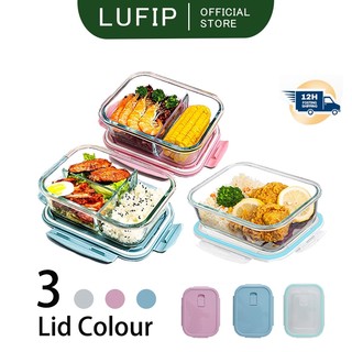 LUFIP Bento Lunch Box Glass Leakproof Microwavable Bento Box Food Keeper Crisper Food Keeper