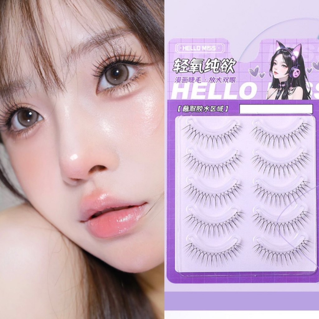 5 คู่เกาหลี Idol ขนตาปลอม V รูปโปร่งใส Stem ธรรมชาติ Wispy Reusable แต่งหน้า Lash Extension