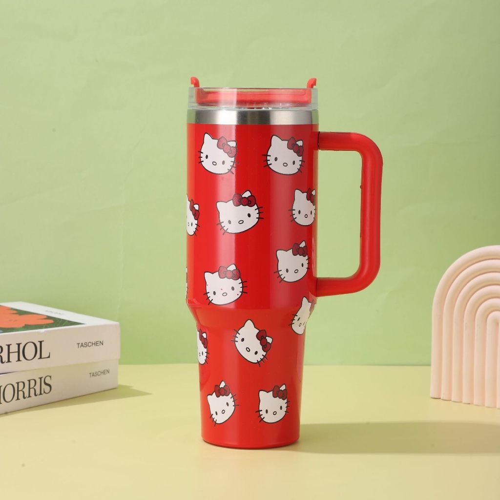 [Aria] Stanley 40oz Handle Car Cup Thermos Cup with Straw Car Cold Storage Ice Master Cup Cartoon kt