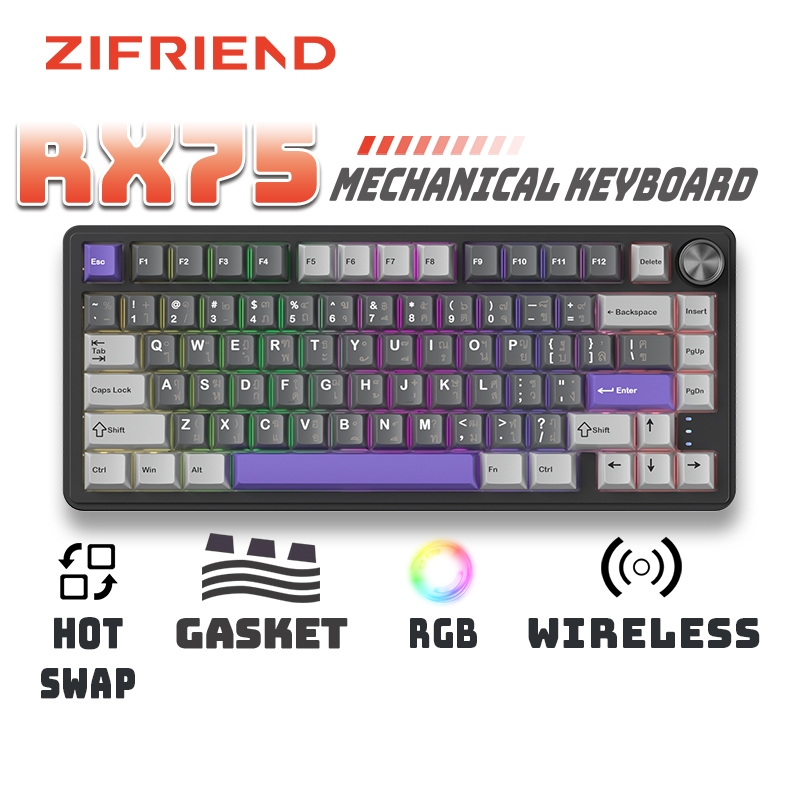 ZINFRIEND RX75 PRO ปะเก็นคีย์บอร์ดแบบกลไก RGB คีย์บอร์ดเกมมิ่งไร้สาย