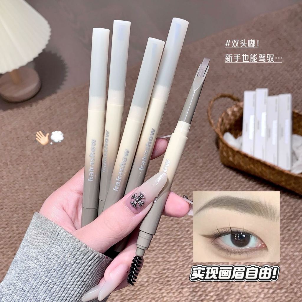 KAKASHOW Double-end Eyebrow Pencil - Waterproof & Sweat-Proof Long Lasting Smudgeproof Natural Korean-Style 3D Brown Brows C542