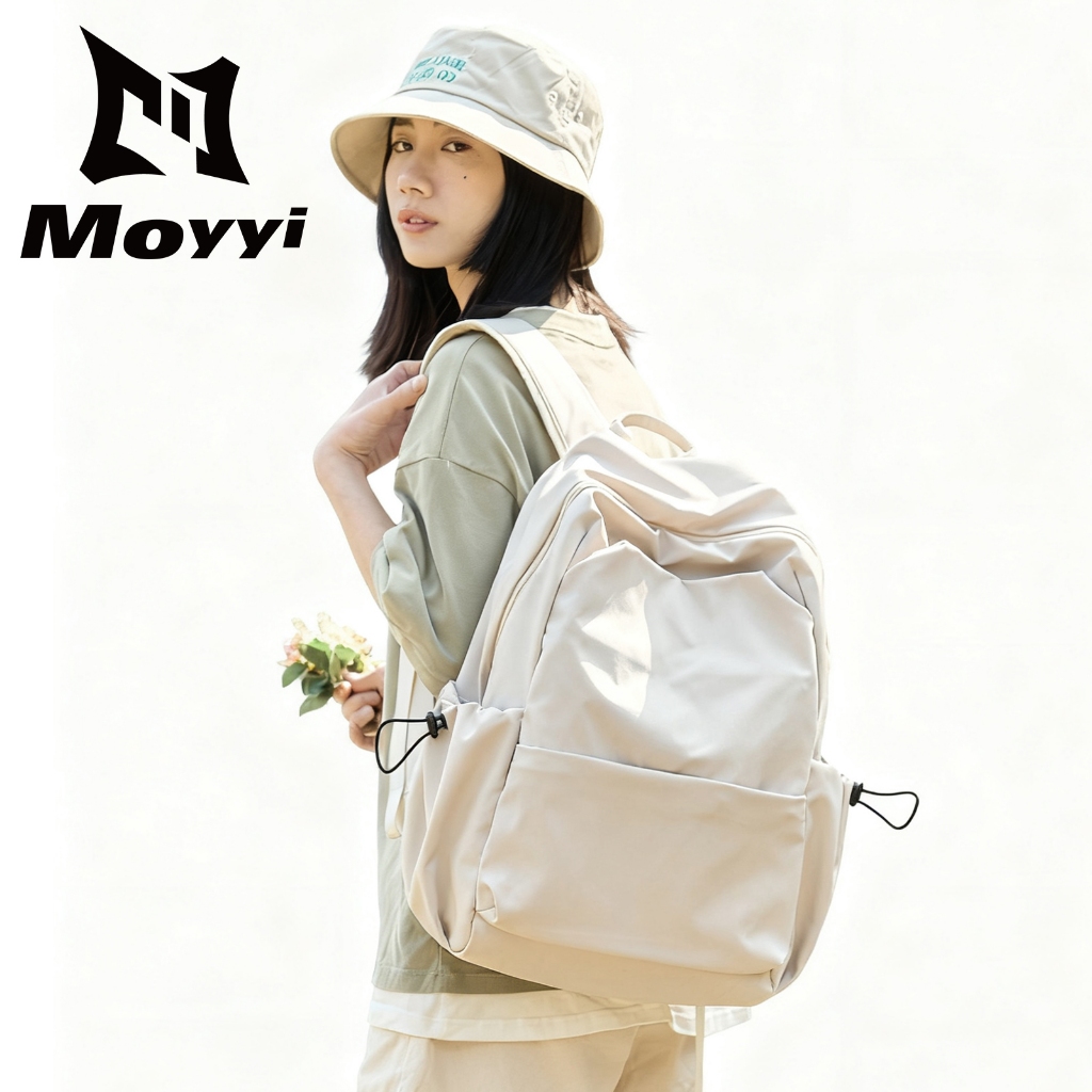 Moyyi สีขาว กระเป๋านักเรียน กระเป๋าเป้สะพายหลัง ใส่คอมพิวเตอร์ได้ กันน้ํา จุของได้เยอะ สีพื้น แฟชั่นเรียบง่าย ถุงนักเรียน – โปรปัง