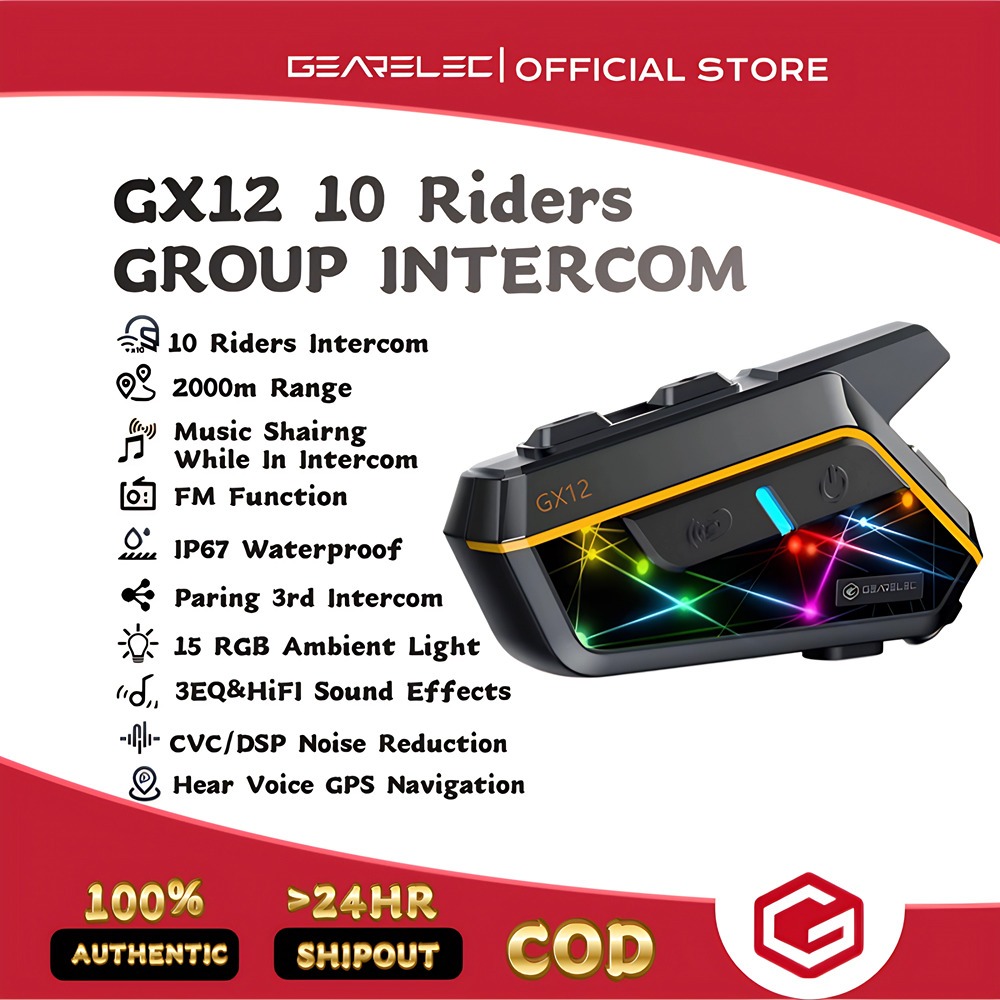 GEARELEC GX12 หมวกกันน็อคบลูทูธ บลูทูธ5.2 กันน้ำIP67 โทรและฟังเพลงไปพร้อมๆกัน แฮนด์ฟรี EQ FM ลดเสียง