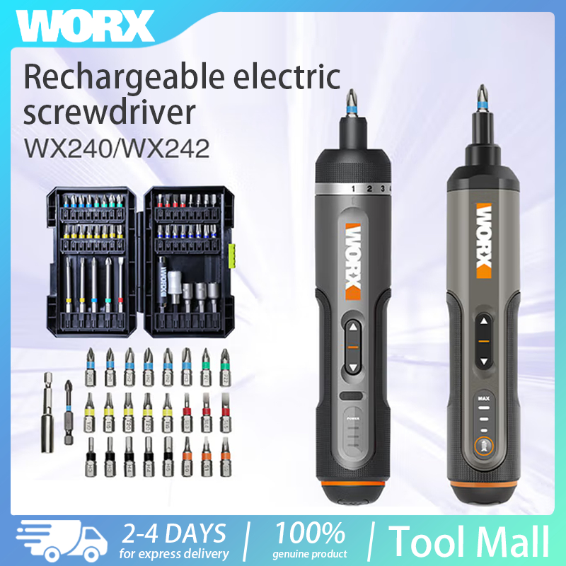 WORX 4V มินิไขควงไฟฟ้าชุดเครื่องมือ WX240/WX242 USB ชาร์จ 30 บิตชุดเจาะ