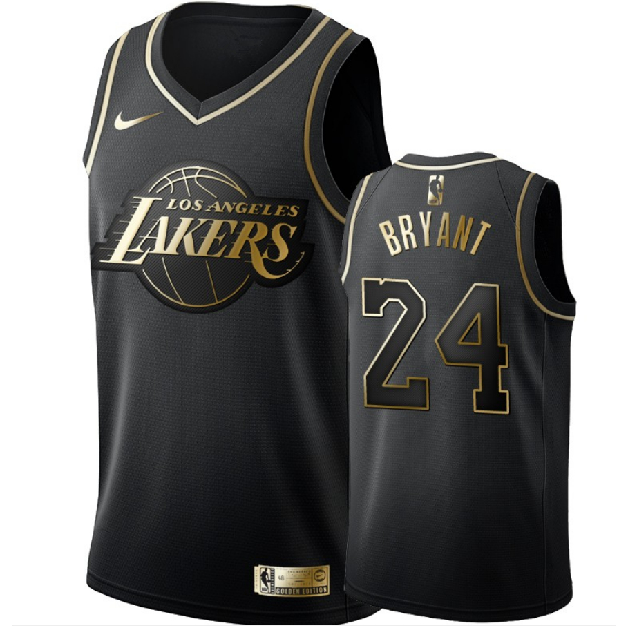 เสื้อบาสเก็ตบอล Los Angeles Lakers หมายเลข 24 แบบ Gold Edition สีดำ