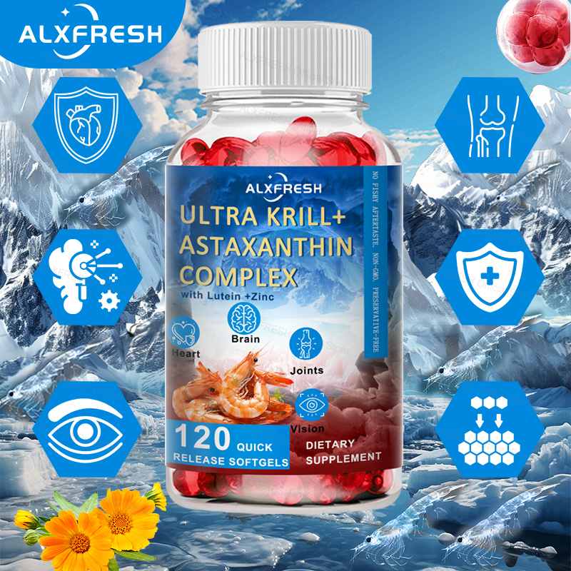 อาหารเสริมน้ํามันกุ้งแอนตาร์กติก - พร้อมโอเมก้า EPA DHA, Lutein, วิตามินอี, อาหารเสริมแอสตาแซนธิน