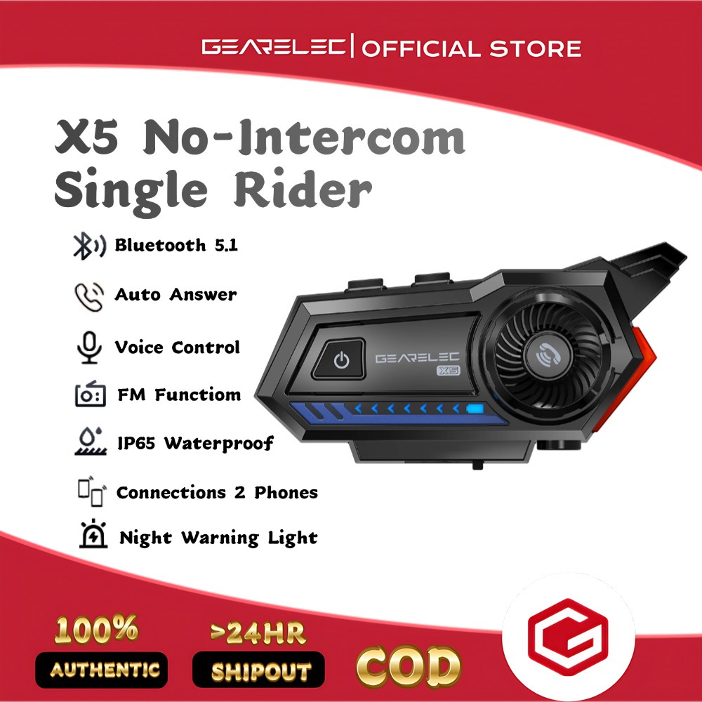 GEARELEC X5 หมวกกันน็อคบลูทูธ บลูทูธ 5.1 กันน้ํา IP65 แฮนด์ฟรี อินเตอร์คอม 2000mah ชุดหูฟังหมวกกันน็