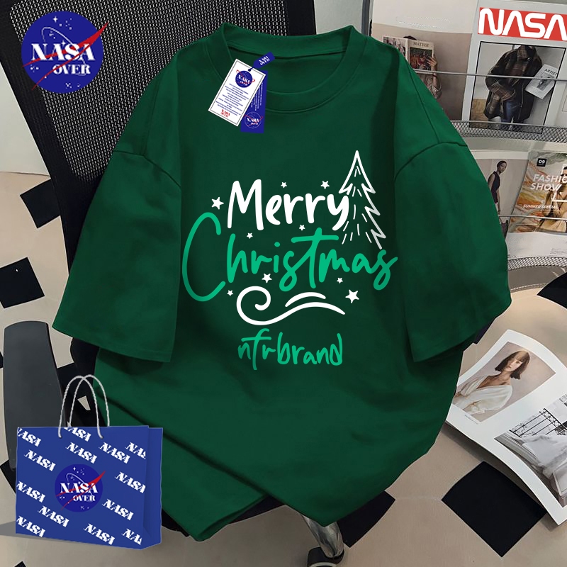 【พร้อมส่ง】🔥NASA ผ้าฝ้ายแท้100% ลายพิมพ์คริสต์มาสมินิมอล 🎄 แขนสั้น ใส่ได้ทั้งชายห