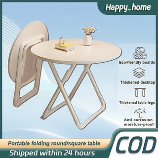 Folding Table 60/70/80cm Foldable Home Dining Table Round /Square Desk Coffee Table Thickened Metal Bracket