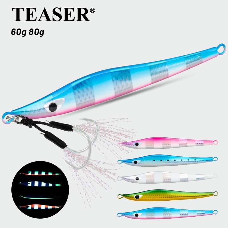 TEASER【J133】60g 80g ช้าโลหะ Jigging Lure Glow UV Jigs