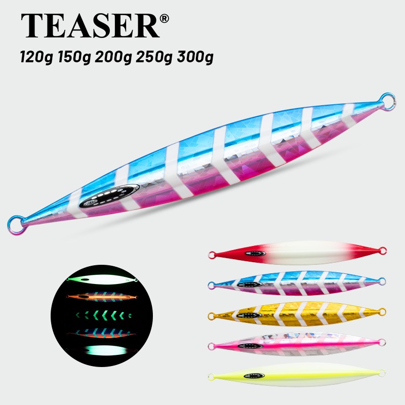 TEASER【J131】slow โลหะ Jigging เหยื่อปลอม 120g 150g 200g 250g 300g Deep Sea Fishing Lure UV Luminous Jigs เหยื่อตะกั่ว Hard เหยื่อไม่มีตะขอความลึกตั้งแต่ 100FT ถึง 800FT