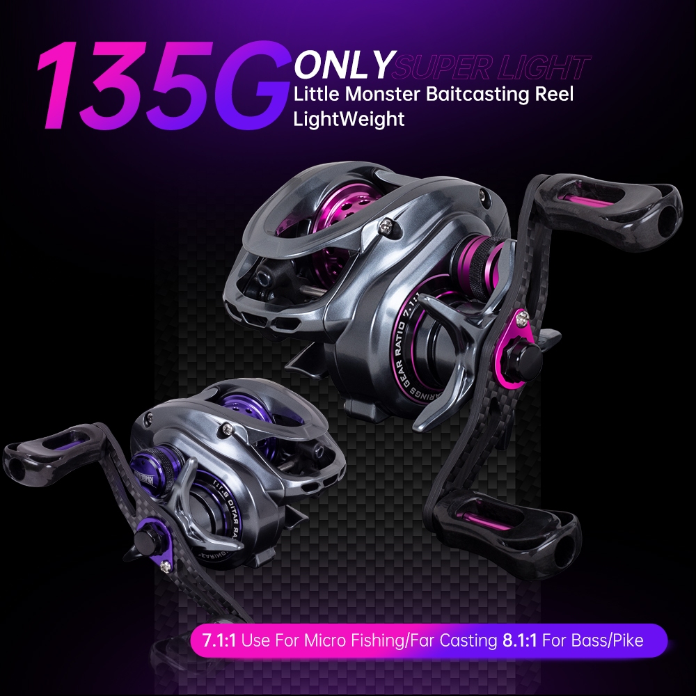 Kingdom MICRO MONSTER ตกปลา Reel 135g 7.1:1/8.1:1 อัตราทดเกียร์ 8 + 1 ตลับลูกปืน Double Spools คาร์บอนความเร็วสูง Baitcasting Reel Ultralight ตกปลา Casting Reels